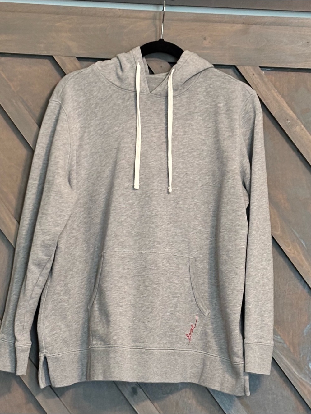 Gray hoodie with “ love” embroidery